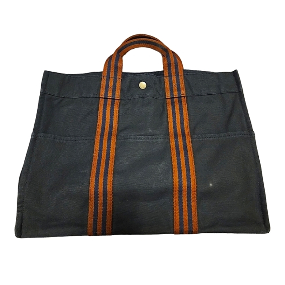 HERMÈS AUTHENTIC NAVY BLUE & CAMEL STRAPS  MM FOOL CANVAS TOTE BAG GUC